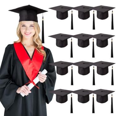 Imagem de 12 peças de boné de formatura preto com borla 2025