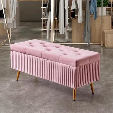 Imagem de Bancos de entrada modernos com almofada, banco de cama de quarto com armazenamento, banco de armazenamento de sala de estar, banco de sapato de porta frontal com armazenamento, banco de assento de