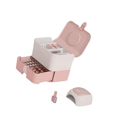Imagem de Naroote Caixa de Armazenamento de Cosméticos, Grande Capacidade, Camada Dupla, Organizador de Gaveta de Maquiagem para Esmalte de Unhas, Acessórios Portáteis para Maquiadores (Rosado)