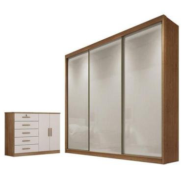 Imagem de Guarda Roupa Casal Londres e Cômoda Seul Cumaru 25 Fendi - Novo Horizo