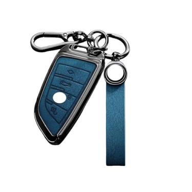 Imagem de Capa de couro para chave de carro Capa protetora Compatível com BMW X1 X3 X5 X6 X7 1 3 5 6 7 Série G20 G30 G11 F15 F16 G01 G02 F48 Acessórios(H-blue keyring)