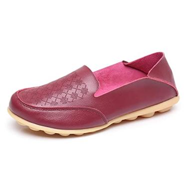 Imagem de VenusCelia Mocassim feminino descongelado confortável para caminhada, Vinho, 38
