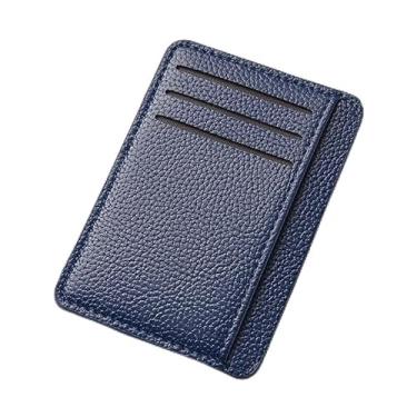 Imagem de Carteira masculina ultrafina de couro sintético - design minimalista com bolso frontal com 6 compartimentos para cartão e bolso para moedas com zíper, resistente à água, leve (preto, azul, marrom