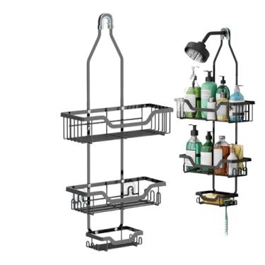 Imagem de Organizador de banheiro - Organização de chuveiro de banho com - Prateleiras de organização de banheiro sem perfuração - para apartamento, trailer, casa, hotel, restaurante, negócios e aluguel