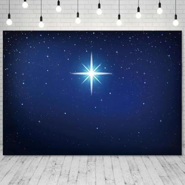 Imagem de Cenário De Natal Com Céu Noturno Azul E Efeito De Luz Divina Para Fest