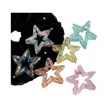 Imagem de Presilha De Cabelo Estrela Transparente Colorida Com Clipe De Tubarão 