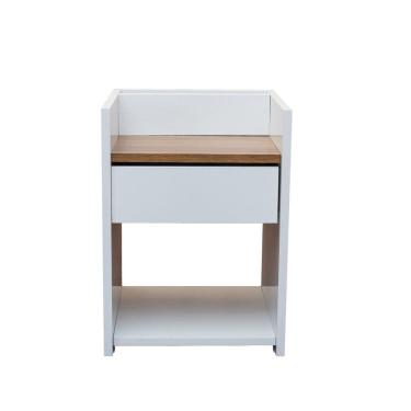 Imagem de Mesa Cabeceira Compacta 32x30x45 Gaveta Nicho Moderna Quarto Branco e Madeirado