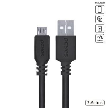 Imagem de Cabo Para Celular Micro Usb Para Usb A 2.0 3 Metros Preto - Pmuap-3
