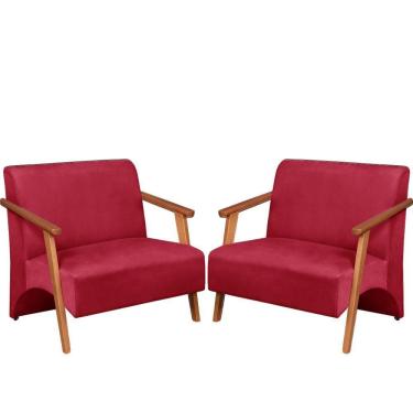 Imagem de Poltrona Namoradeira Venus Braço Madeira Maciça Suede Unidecor Vermelho