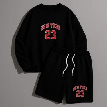 Imagem de Conjunto Kit Masculino Moletom Careca Sem Capuz e Short Tactel New Yor