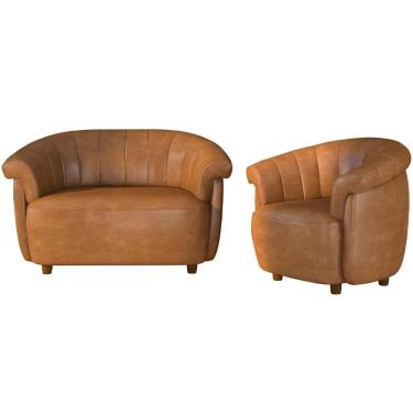 Imagem de Kit Namoradeira 2 Lugares E Poltrona Decorativa Orgânica Perseu M03 Couríssimo Whisky - Lyam Decor