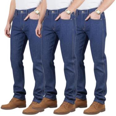 Imagem de Kit C/3 Calças Jeans Masculina para Trabalho 100% Algodão Reforçada Pr