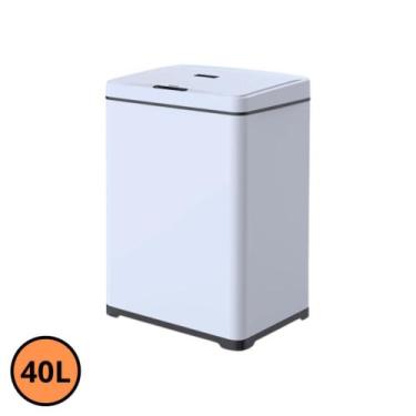 Imagem de Lixeira Automática Retangular 40 L com Sensor Aço Branca - GLOBALMIX