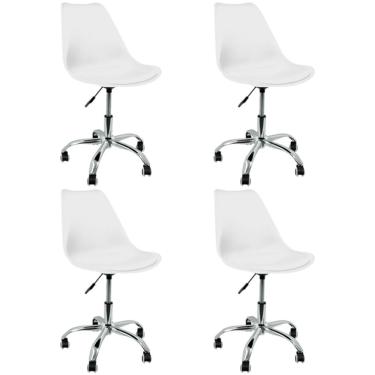 Imagem de Kit 4 Cadeiras Leda Office Luisa Saarinen Estofada Base Giratória Cromada - Branca