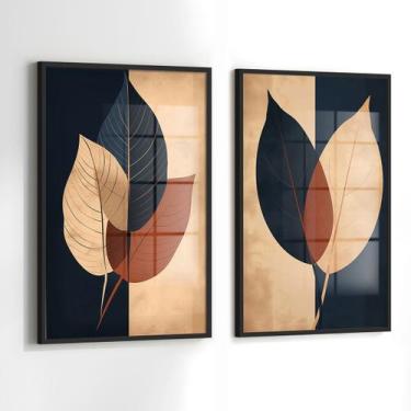 Imagem de Conjunto 2 Quadros Decorativos com Moldura Caixa Folhas Moderno  para 