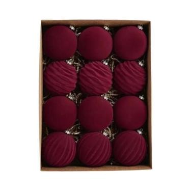 Imagem de Conjunto De Enfeites De Natal Em Veludo Texturizado 12 Peças - Bolas F