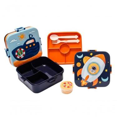 Imagem de Pote Marmita Com Divisórias Fixas E Talher Com Desenhos