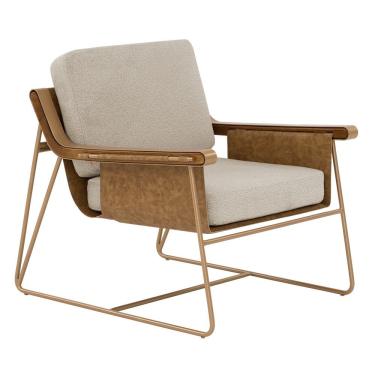 Imagem de Poltrona Narvi Base Ouro Fosco Tecido Sagu Marrom Claro - Nexta Casa