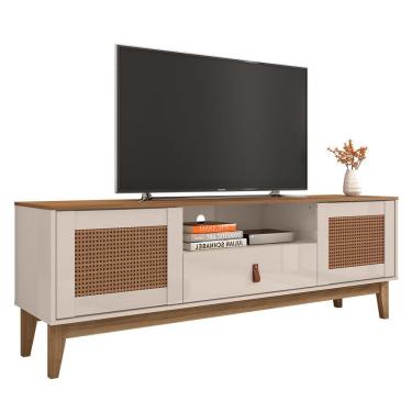 Imagem de Rack Bancada Esmeralda para TV Até 60” 160CM MDP com Porta Toque Gaveta Telescópica Off White Cedro