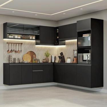 Imagem de Armário de Cozinha Completa de Canto 445 cm Suspenso Preto Nice Madesa