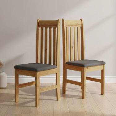 Imagem de Kit 2 Cadeiras Madeira Maciça com Assento Estofado Bielefeld Nogueira/Cinza