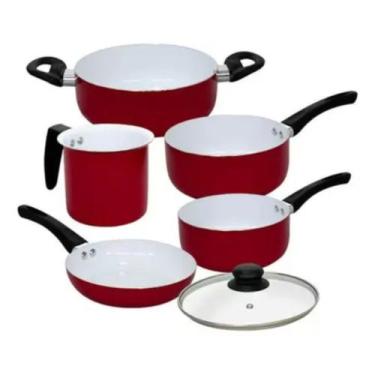 Imagem de Jogo Panelas com Revestimento Cerâmica 6 Peças Cor Vermelho - LEHAVÍ, 