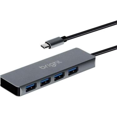 Imagem de Hub USB HB001 4 Portas USB 3.0 com Plugue Tipo C 5GBPS Prata Bright