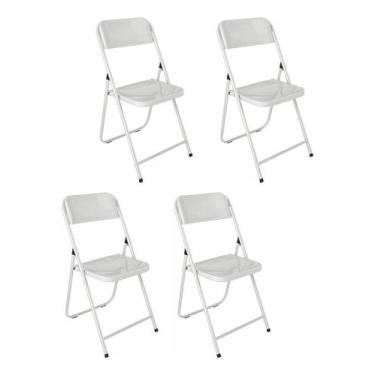 Imagem de Kit 4 Cadeira De Bar Dobrável Aço Metal Ferro - Utilaço, Branco