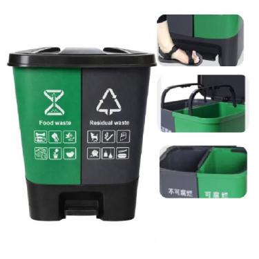 Imagem de Lixeira Coleta Seletiva Dupla Abertura Pedal 16L 2 Compartimentos Cest