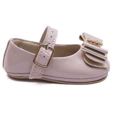 Imagem de Sapatinho Sandalia Sapatilha Batizado Bebe Feminino Rosa e Branco Infa