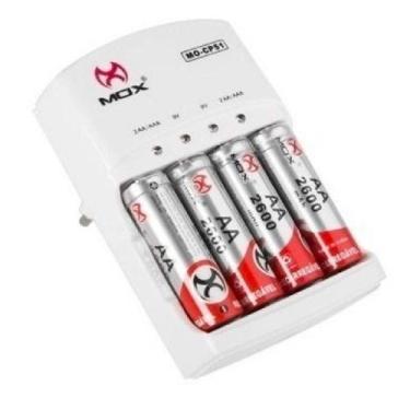 Imagem de Carregador De Pilhas Auto Stop Com 4 Pilhas 2600mah Bivolt - MOX