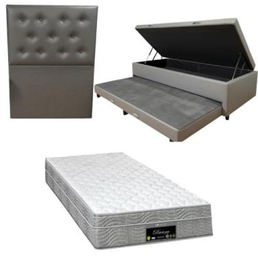 Imagem de Cama Box Baú Solteiro com Auxiliar Bicama Colchão Riviera Molas Ensaca