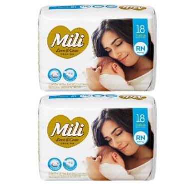Imagem de Fralda Descartável Infantil Love & Care Rn Linha Premium Até 4kg 2 Pacotes com 18 Unidades Mili