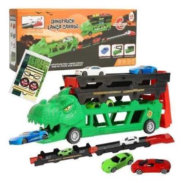 Imagem de Caminhão Cegonha Carreta Dinossauro Leva Carrinho Pista Infantil. - To