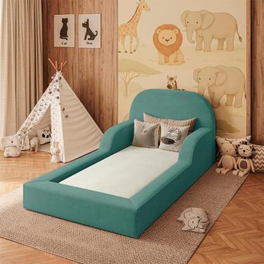 Imagem de Cama Colchão Montessoriana Infantil Proteção Lateral Balaqui Azul