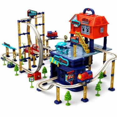 Imagem de Brinquedo de Montar Pista e Estação de Trem Premium 2 em 1 C/ Som Cast