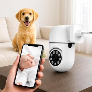 Imagem de Câmera de Segurança Tomada Baba Eletrônica e Vigilância WiFi 2MP WiFi Visão 360° HD 1080p Câmera IP Controle via App 2 Modos de Visão Noturna Áudio Bidirecional Detecção de Movimento Premium