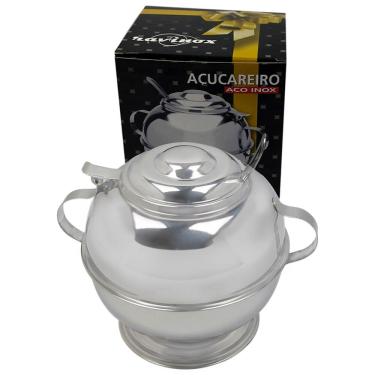 Imagem de Açucareiro Inox Clássico 500 gr com Pedestal Colher e Tampa