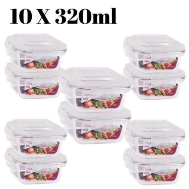 Imagem de Conjunto Jogo 10 Potes Vidro Hermético Tampa 4 travas 320ml