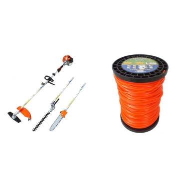 Imagem de Kit de Roçadeira Lateral Multifuncional e rolo de fio de nylon 3mm 226 Metros Vulcan Trent Laranja