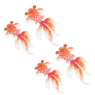 Imagem de Ciieeo 4 peças de ferro em aplicações Remendo de peixe dourado Desenho bordado Emblema de tecido de vestuário Emblema de tecido para chapéus Jaquetas Camiseta Laranja