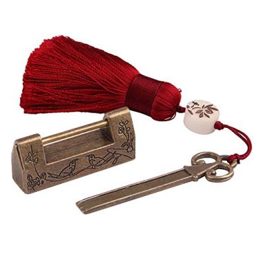 Imagem de Trava decorativa GTHER pequena vintage esculpida flor pássaro cadeado com chave para gaveta de caixa de joias