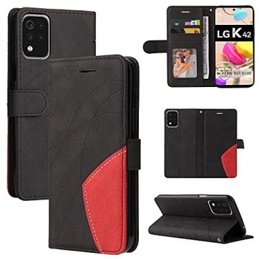 Imagem de Capa flip para LG K42 capa carteira de couro, capa de telefone flip com slot para cartão para LG K42 capa carteira masculina e feminina à prova de choque capa de telefone de quatro cores capa traseira do telefone (cor: preto)