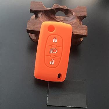 Imagem de YJADHU Capa de chave de carro de borracha de silicone para proteger a pele dobrável com 3 botões, apto para Citroen C2 C4 C5 Picasso Xsara C5 C6 C8, laranja