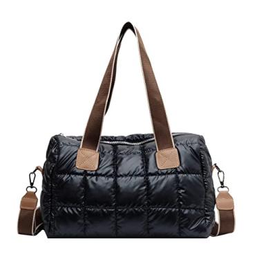 Imagem de olues Bolsa feminina grande de viagem bolsa de ombro transversal acolchoada de inverno bolsa de ginástica esportiva, Dark Black