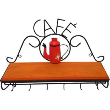 Imagem de Prateleira porta café de ferro e madeira super resistente ideal para armazenar xicaras e condimentos otima decoração para cantinhos do café, cafeterias, restaurantes e outros (Vermelho)