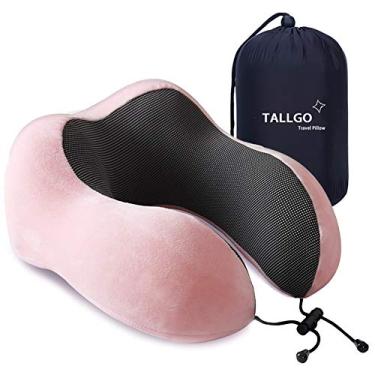 Imagem de TALLGO Travesseiro de viagem, melhor travesseiro de pescoço de espuma viscoelástica suporte de cabeça para descanso de dormir, avião carro e uso doméstico (rosa)