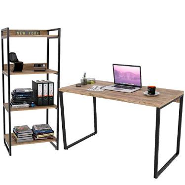 Imagem de Kit Mesa Para Escritório com Estante 4 Prateleiras Industrial Form C01 120 cm Carvalho - Lyam Decor