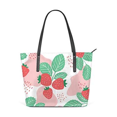 Imagem de Bolsa de ombro para mulheres, sacola de couro para compras, grande, trabalho, suculento, folhas de morango, sem costura, bolsa casual