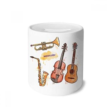 Imagem de DIYthinker Caixa de moedas de cerâmica com combinação de instrumento de aquarela, estampa musical, presente de cofrinho